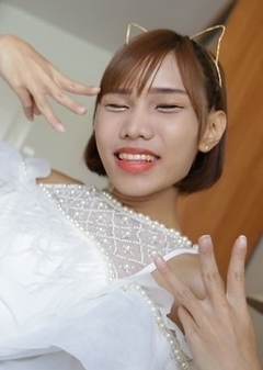 Tiny little 18yo ladyboy Natty gets herself a big white cock in the ass