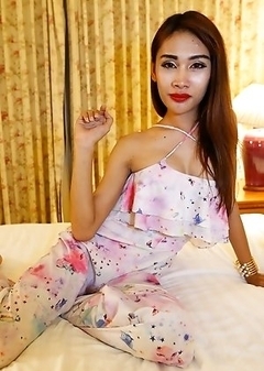 24 year old Thai ladyboy Cake loves sucking and fucking tourists cock and balls